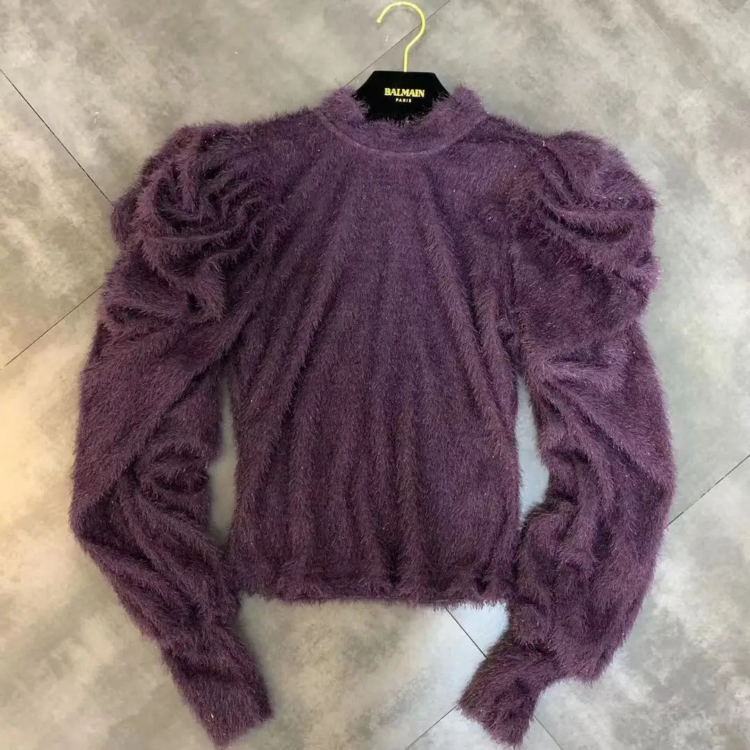 purple Новые осенние однотонные вязаные свитера с кисточками, женские элегантные пуловеры с круглым вырезом и длинным рукавом, винтажные свободные короткие топы - Цвет: purple