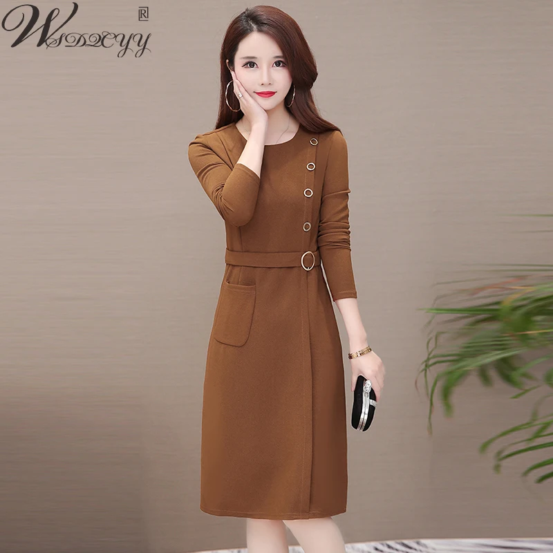 

Plus Size Midi Dress Office Lady Long Sleeve Bodycon Dress Spring Atumn Vintage Mom Elegant Dress Casual Pocket Club Outfits