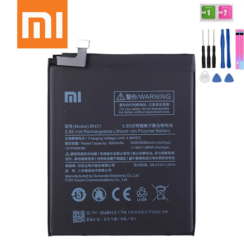 100% Оригинальный аккумулятор Xiaomi bn31 BN31 для Mi 5X Mi5X \ Redmi Note 5A pro реальная батарея 3000/3080
