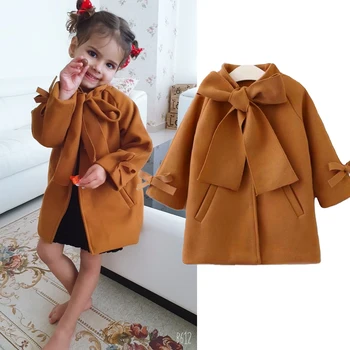 

Kids Baby Girls Overcoat Woolen Bowknot Single Breasted Coat For Girl Cute Toddler Outerwear Winter Warm Clothes Snowsuit