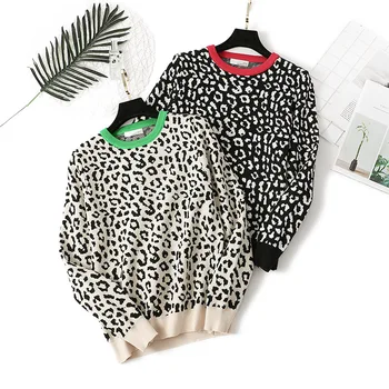 

2020 autumn winter thick knit female pullovers leopard jacquard color easy women's sweaters QXJZ101