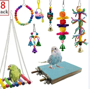 

8piece/set Toys for parrots Frosted springboard parrot swing ring String of Bells parrot toys Parrot supplies