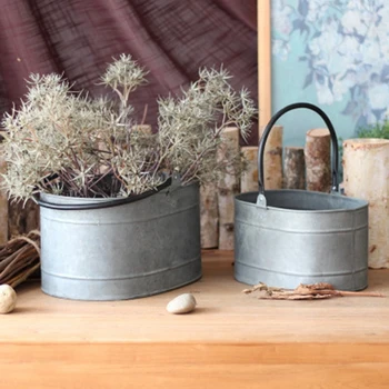 

2-Piece Set of Portable Tin Bucket Iron Flower Pots Garden Garden Florist Decoration Ornaments