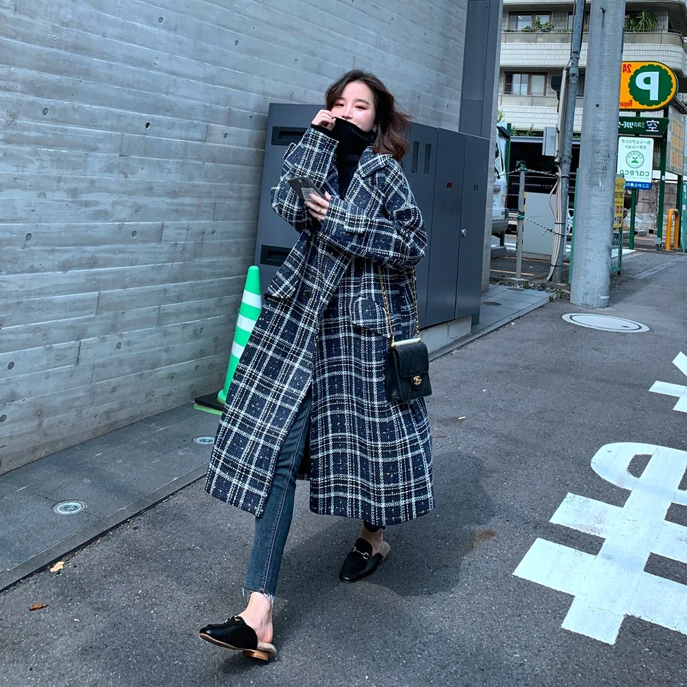 

Photo Shoot Fashionable Graceful Tweed Sub Overcoat 2019 Winter New Style Retro British Style Plaid Woolen Coat