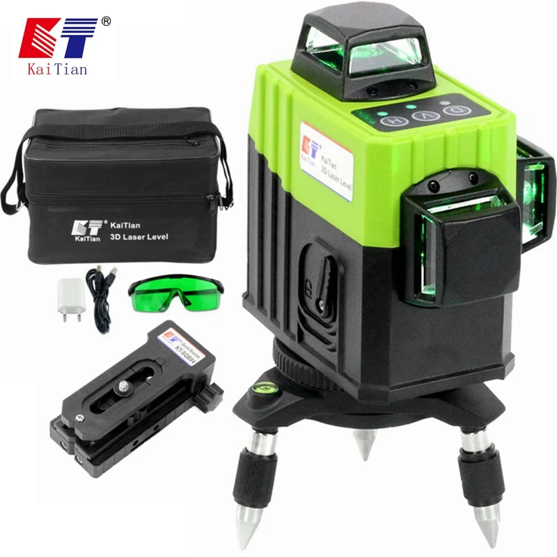

Kaitian 3D Laser Level 12 Lines Self-Leveling Horizontal Vertical Powerful Magnet Bracket 360 Rotary Green 3D Level Lasers Line