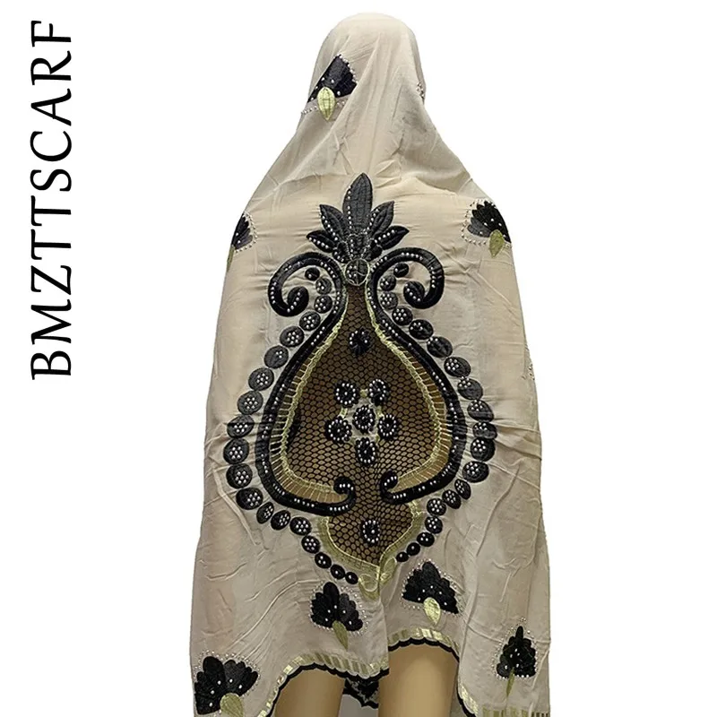 BM908 3 Latest african Women Cotton Big Scarfs Nice Embroidery on the back Multifunctional Scarfs for African Women BM909 - Цвет: BM908 3