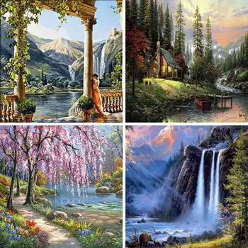 

40 * 50cm DIY Digital Oil Painting Landscape Frameless Picture By Numbers Drawing Colors Canvas Hand Painted Wall Decor Crafts
