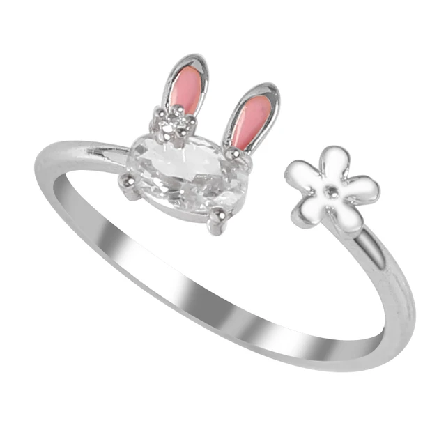 Hot Selling Fashion Jewellery Women's Ring Cute Rabbit Animal Rings Opening Adjustable Metal Ring 2021 New Pink Jewelry Gift JZ225-silver