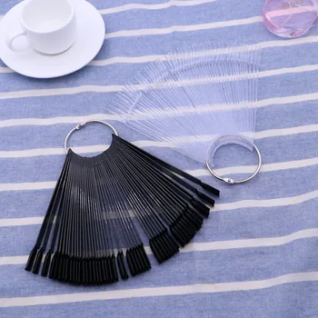 

50 PCS False Nail Art Tips Sticks Nail Polish Color Card Plates Display Nail Art Practice Templates (Black and Transparent Rims)