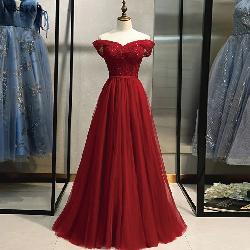 Vestido boda mujer invitada, новинка, тюль, кристалл, сексуальный v-образный вырез, плечо, а-силуэт, бордовое, элегантное платье для женщин, для свадебной вечеринки