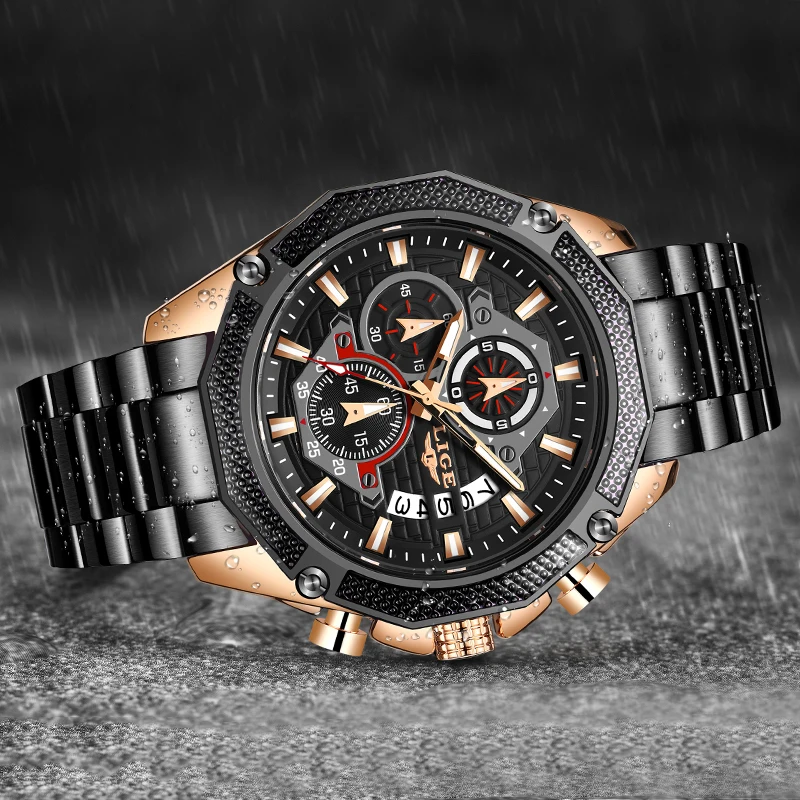 

LIGE Business Men Watch Luxury Brand Stainless Steel Wrist Watch Chronograph Army Military Quartz Watches Relogio Masculino
