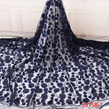

2019 High Quality 3D Flower Fabric with Beads Sky Blue African Tulle Lace Fabrics French Mesh Lace for Fashion Dress AMY2815B-1