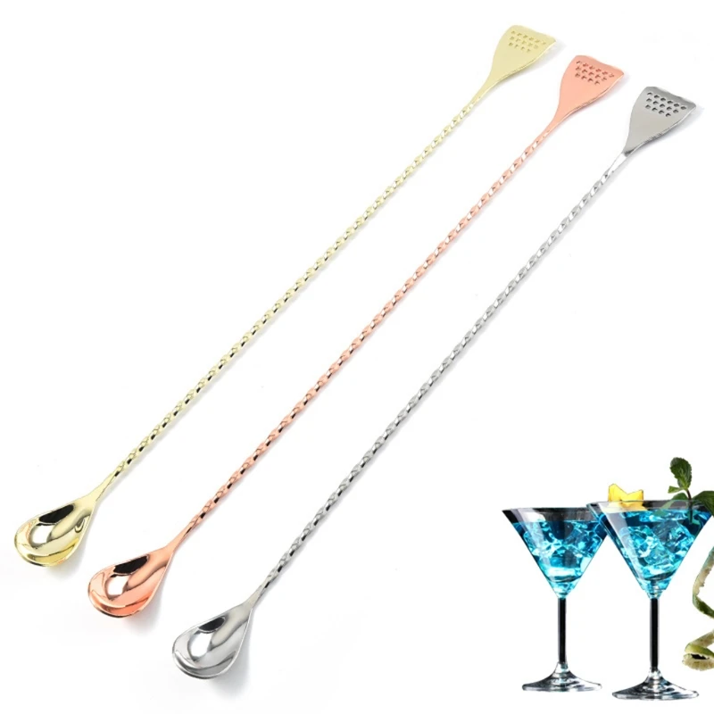 Stainless Steel Long Handle Bar Spoon with Strainer Tail End Double-Head Spiral Pattern Drinks Mixing Stirring Stick for Shaker | Дом и сад