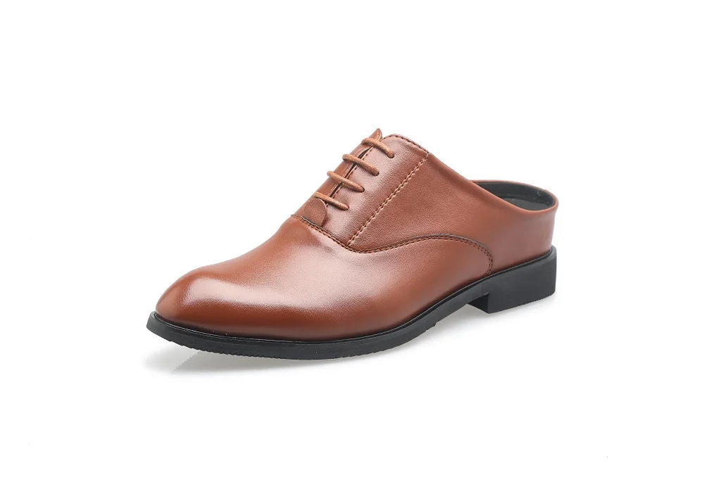 Mazefeng Для мужчин увеличить летняя обувь, шлепанцы Для мужчин с открытыми пальцами тапочки Повседневное; тапочки без пятки; однотонные уличные кожаные шлепанцы круглый носок