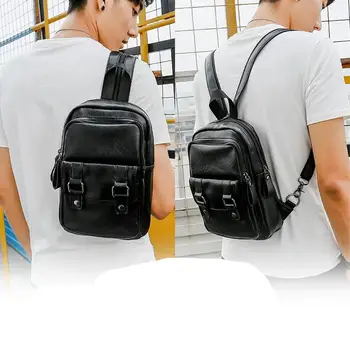 

Men Vintage Backpacks for School Small BookBag Preppy Style Teenager Mini Backpack Solid Black Multifunction Crossbody Chest Bag