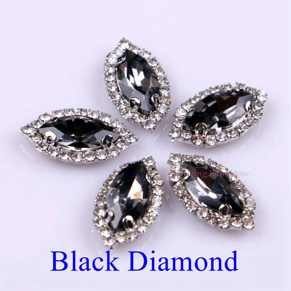 Black Diamond Обведено Стразы! Лошадиный глаз/стекло в форме листа Стразы с когтями пришить с украшением в виде кристаллов СТРАЗА под камень алмаз металлическое основание 10 шт./упак - Цвет: Black Diamond