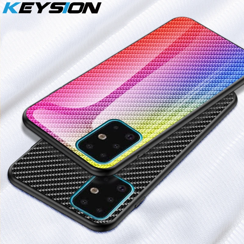 

KEYSION Glass Case for Samsung Galaxy S20 Plus S10 S9 Note 10 Carbon fiber Phone Cover for Samsung A51 A71 A50S A70 A20 10 M30S