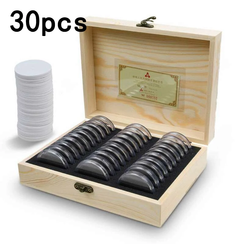 

Wooden Box Coin Collection Capsule EVA Gasket Storage Organizer Display Case Set