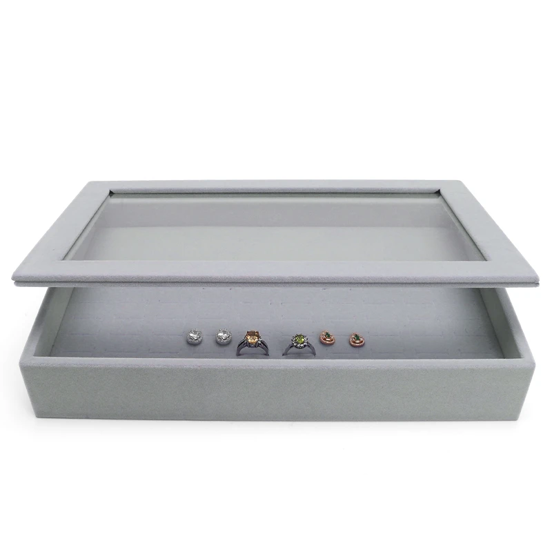 

100 Slots Gray Soft Velvet Jewellery Ring Earring Necklace Pendant Bracelet Tray For Jewelry Organizers Drawer Storage Counter