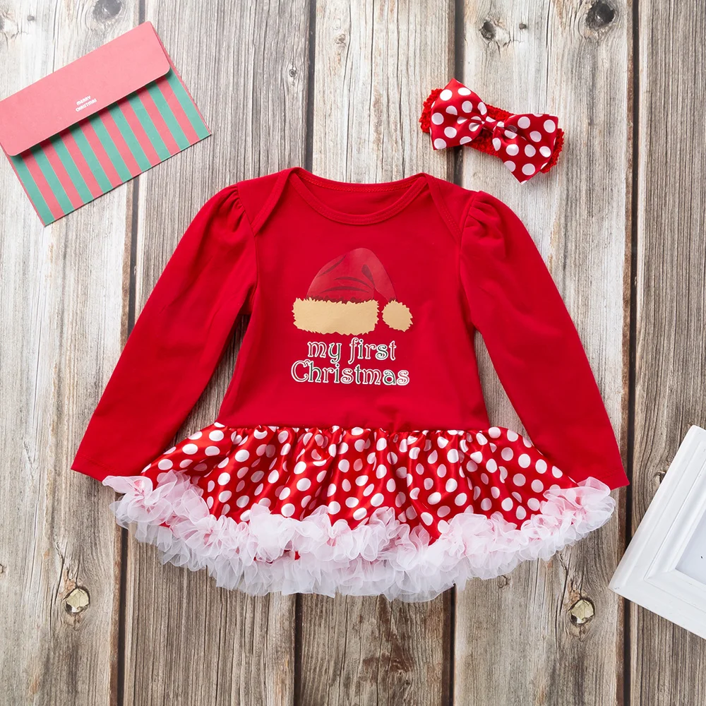 Одежда для малышей; комплект из 2 предметов; Рождественская Одежда для новорожденных девочек; боди с длинными рукавами и буквенным принтом; платье-пачка