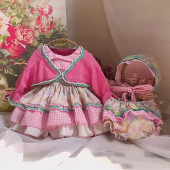 

2019 Autumn New Spanish Lolita Princess Dress For Girls print Dress with Jacket cardigan Modis Kids Clothes Dress Vestidos Y2171
