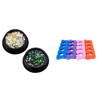 

2 Box 3D Nail Jewelry Tip Diamond Flat Jewel & 100 Pcs Soft Finger Tool Toe Nail Separator Manicure Art