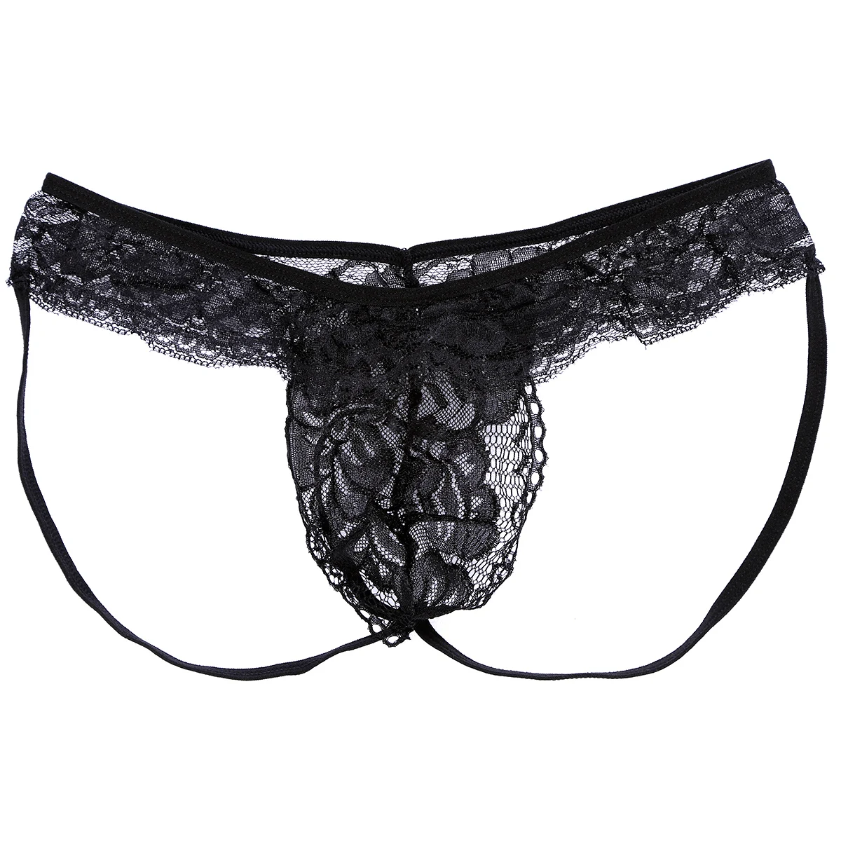 trunks underwear Mens Sissy Lingerie Semi See-through Floral Lace Underpants Elastic Waistband Bulge Pouch Open Butt G-string Bikini Underwear mens bikini underwear