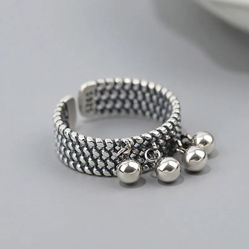 Silver Rings Vintage Punk Silver Color Rings New Trendy Creative Beads Pendant Tassel Geometric Party Jewelry Gifts for Women