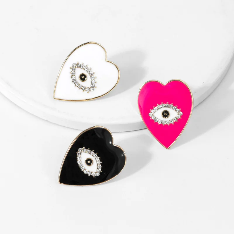 

spring color series drip oil Earrings eyes inlaid with Heart Earrings source manufacturer a hair substitute