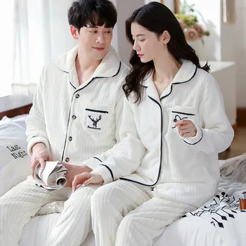 

For cartoon home wear for men and women Coral couple pajamas in autumn and winter long-sleeved flannel suit