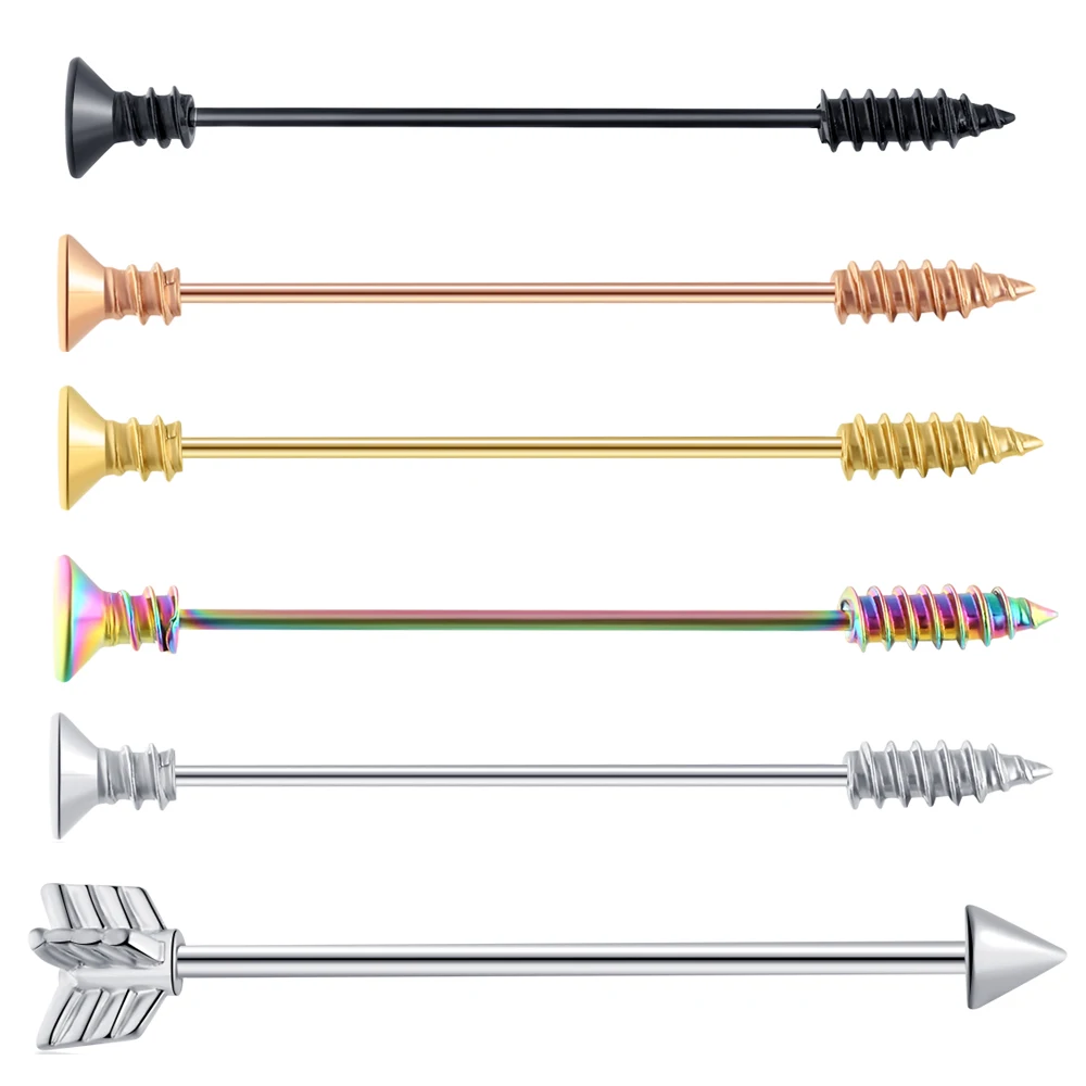 Stainless Steel Heart Industrial Piercing Set Arrow Industrial Barbell Lot Crystal Industrial Piercing Bar Bulk Cartilge Earring