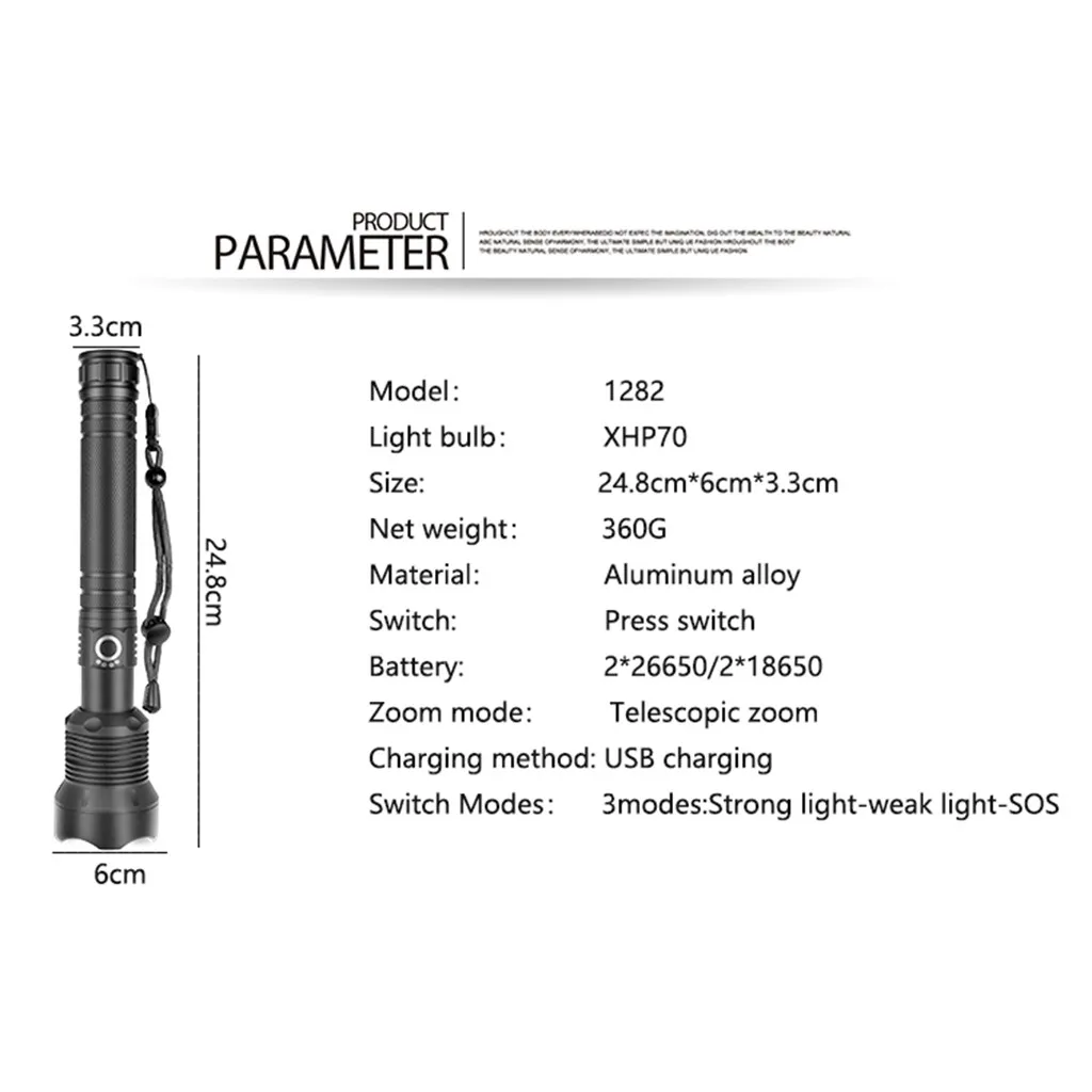 Lashlight 18650 usb ультра-яркий фонарик XHP70 usb зарядка сильное светодиодное освещение 3 режима батареи#3