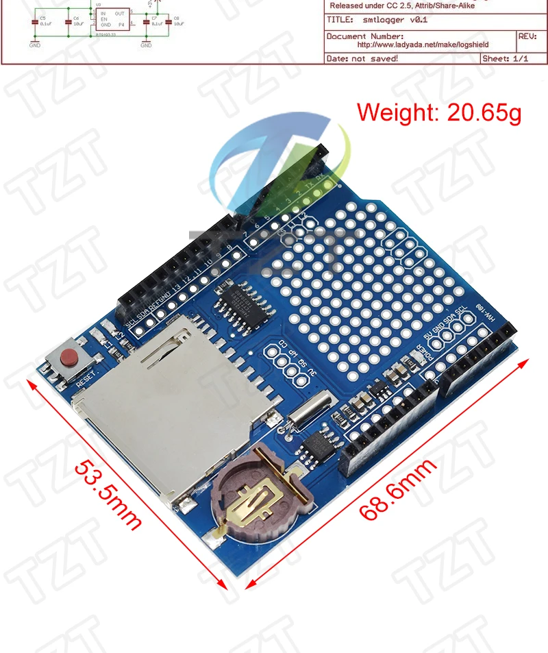 TZT 1/2/5PCS Neue Protokollierung Recorder Datenlogger Modul Schild V1.0 für Arduino UNO SD Karte heißer – Detail 2