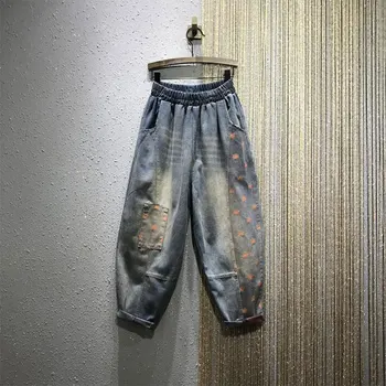 Damskie - Styl Vintage - Hafty- Luźne Jeansy 1