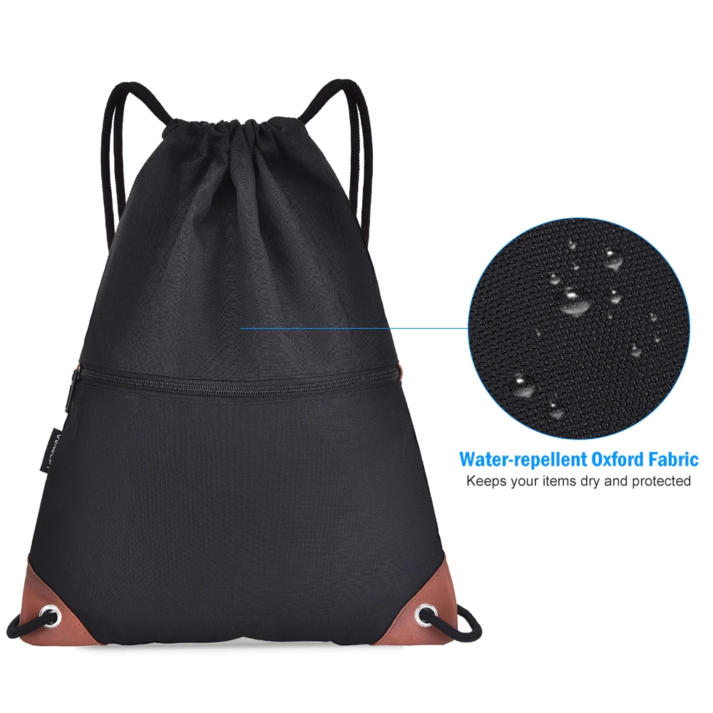 Gym Sack Drawstring Backpack Water-resistant Drawstring Bucket Bag with Zipper Pockets Light Sack for Adults and Teenagers Kids Outdoor and Sports Sports Bags
