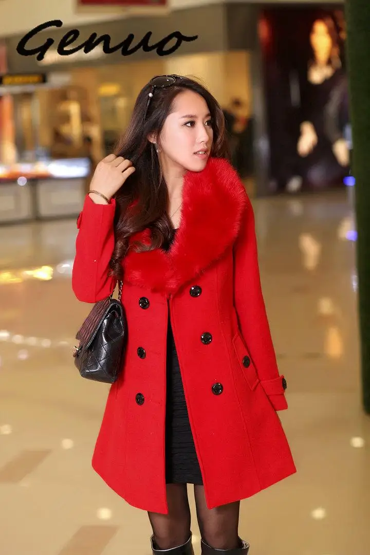 Зимнее женское Шерстяное Пальто с большим воротником, приталенное повседневное теплое розовое одноцветное пальто с поясом, двубортное милое Женское пальто