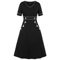 Wisalo S-4XL, большие размеры, женское платье с v-образным вырезом и пуговицами, винтажное ретро платье с короткими рукавами в стиле Хепберн