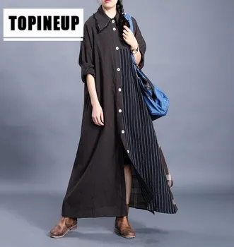 

Spring 2020 Women's Retro loose plaid stitching long sleeve irregular Plus size coat