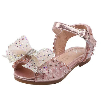 

Girls Kids Flats Casual Diamond Princess Beach Shoes Summer Medium Big Children Butterfly-knot Rhinestone Sequined Beach Sandals