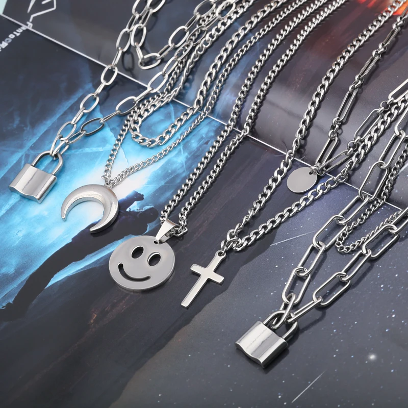 

Stainless Steel Layered Chain Lock Pendant Necklace for Women Chain On The Neck Punk Chains Choker Jewelry Gothic aesthetic Gift