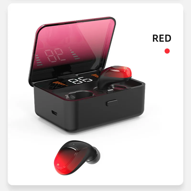 Red VIKEFON 2000 мАч TWS Bluetooth 5,0 наушники мощный светодиодный дисплей 3D стерео истинный беспроводной IPX5 Водонепроницаемый спортивный банк питания вкладыши - Цвет: Red
