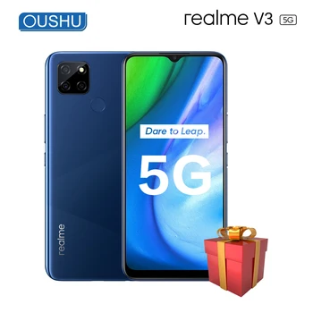 Перейти на Алиэкспресс и купить Оригинальный смартфон realme v3 5G, 8 ГБ, 128 ГБ, MTK Dimensity, 5000 мАч, 18 Вт, флеш-зарядка, 6,5 дюймов, ЖК-экран, Android