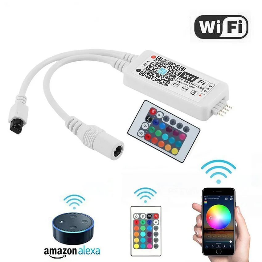 DC5 24V мини WIFI RGB/RGBW светодиодный контроллер с 24 клавишами ИК пульт дистанционного