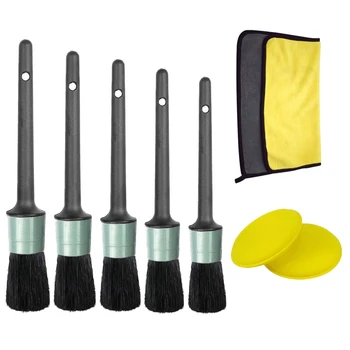 

Auto Detailing Brush Set Premium Boar Hair Cleaning Engine, Wheel, Dashboard, Interior,Air Vents-Towel and Foam Cleaning Pads