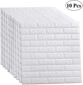 

10PCS 3D Wall Sticker Self-Adhesive Wall Panels Waterproof PE Foam White Wallpaper for Living Room TV Wall and Home Decor