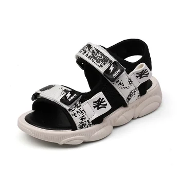 

2019 Summer Kid's Shoes Sandals Hook & Loop Print Platform Round Toe Casual Neutral Flat Heels Non-slip C-3