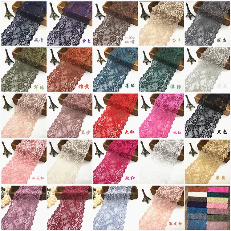 1Meter Elastic Flower Pattern Lace Ribbon 15CM Wide DIY Apparel Sewing Fabric Black White Red Blue Green Purple Yellow Tape | Дом и сад