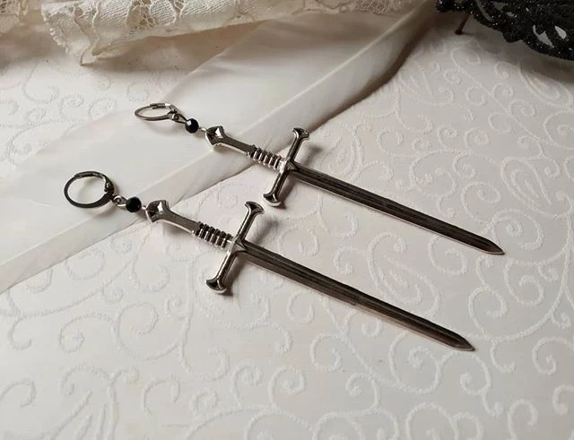 

Long Sword Earrings,Gothic, Fantasy, Medieval, Viking, Witchy, Cosplay, Sword Jewelry,Dramatic Statement Errings