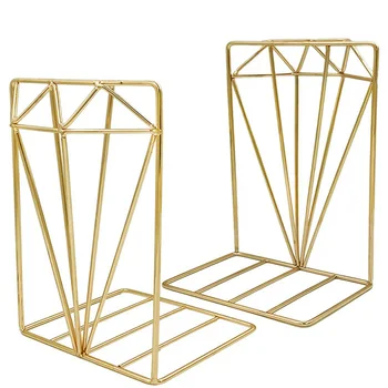 

HOT-Bookends, Metal Book Ends for Shelves, Diamond Design, Decorative Book Support for Home Office Desk School Library Organizer