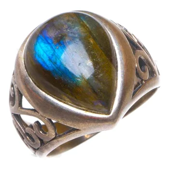 

Natural Blue Fire Labradorite Handmade 925 Sterling Silver Ring 7.5 D1180